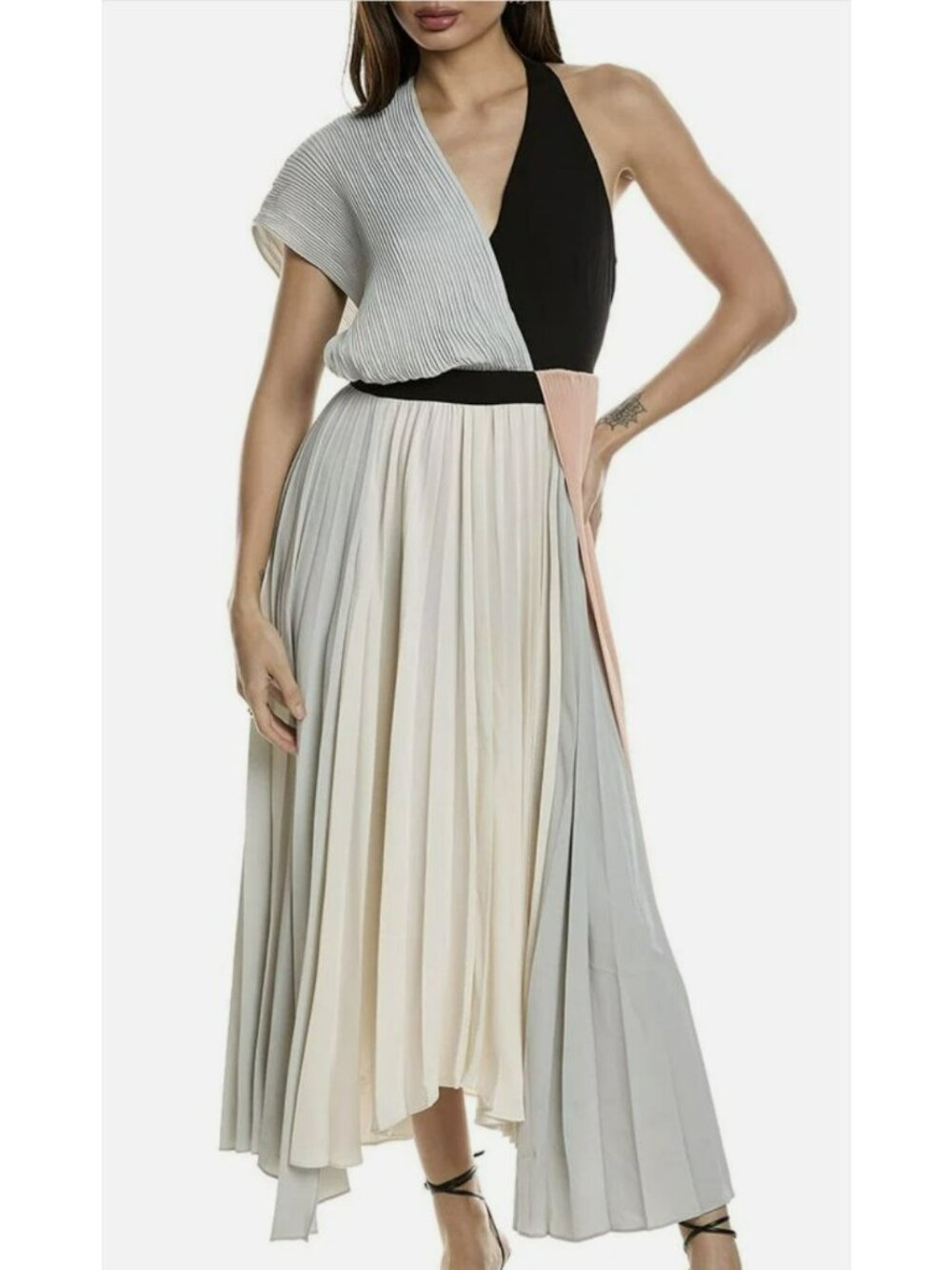 Reiss Pleated Asymmetrical Zadie Maxi Dress Size 8 New